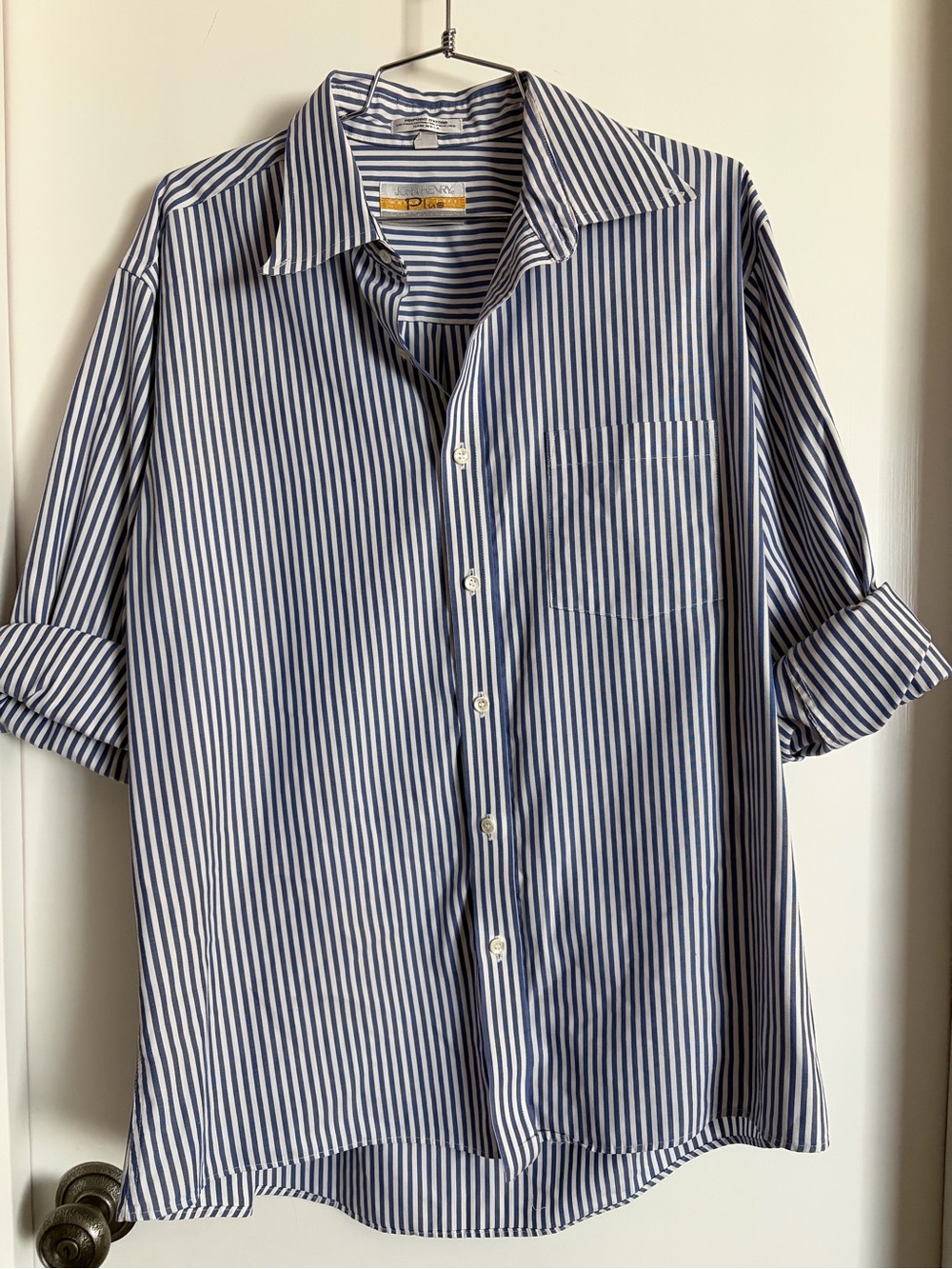 Blue and White Striped Button-Up Shirt